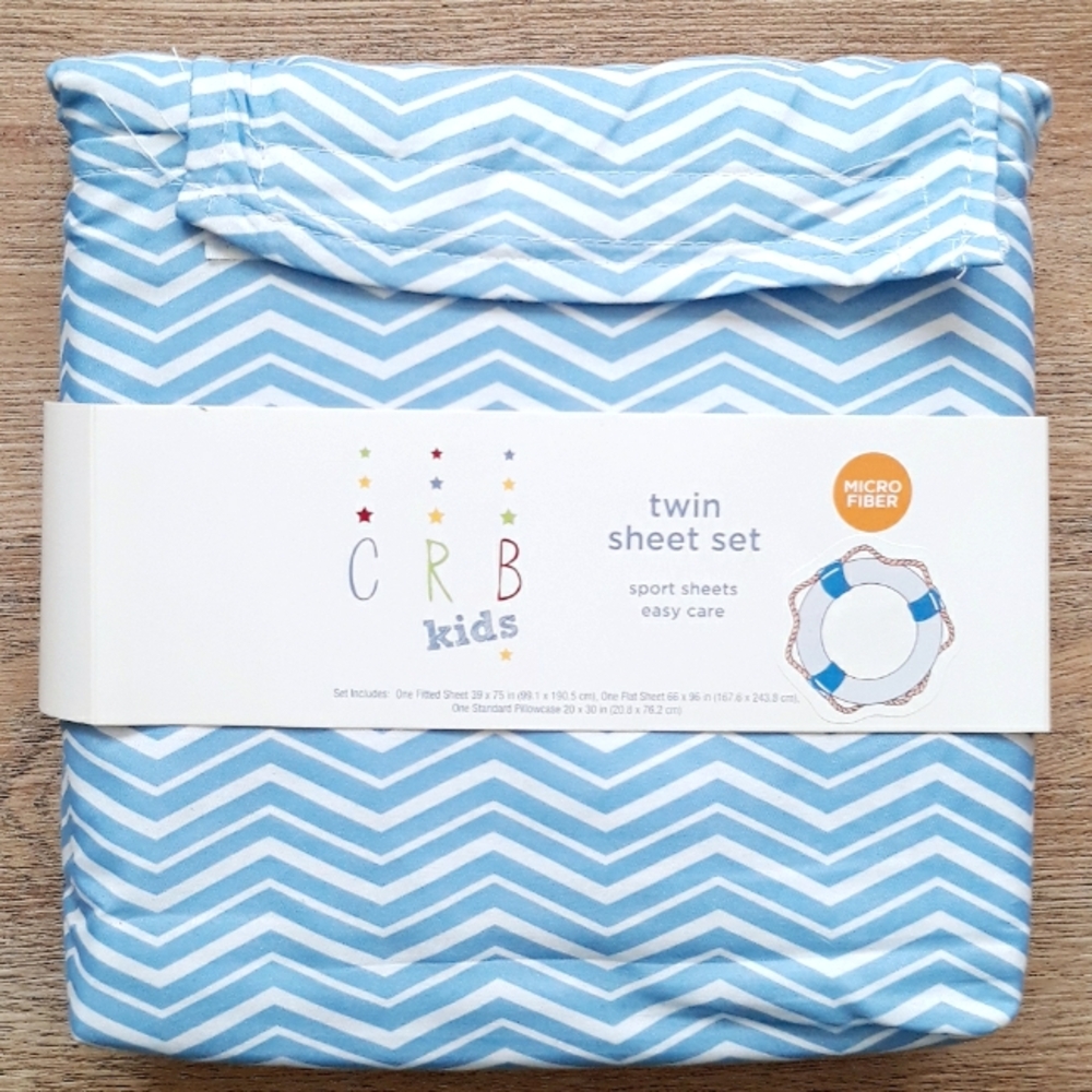 CRB Kids Printed Chevron 3-Piece Microfiber Twin Sheet Set - Blue and White - Picture 10 of 10
